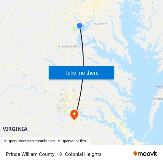 Prince William County to Colonial Heights map