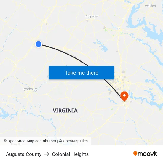 Augusta County to Colonial Heights map