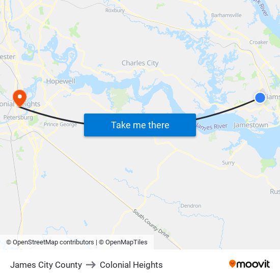 James City County to Colonial Heights map