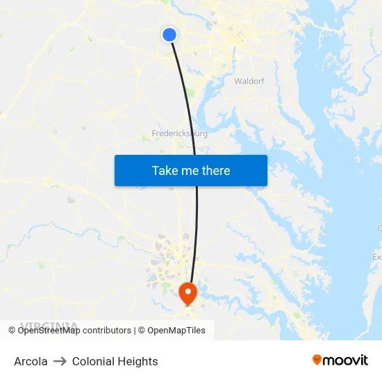 Arcola to Colonial Heights map
