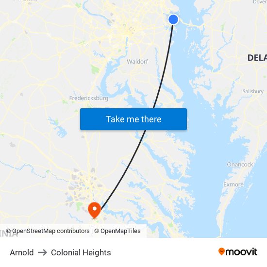 Arnold to Colonial Heights map