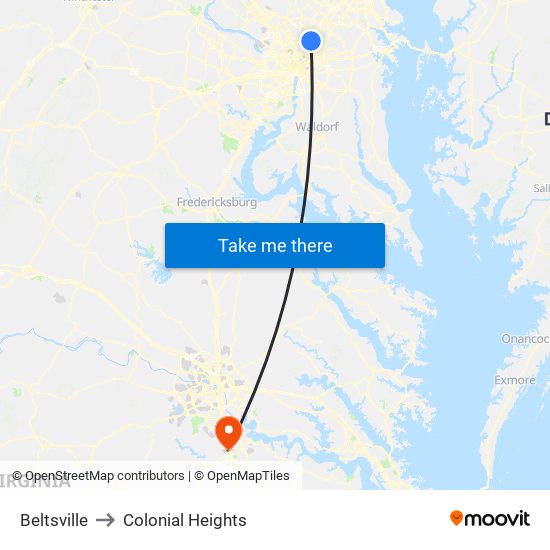 Beltsville to Colonial Heights map