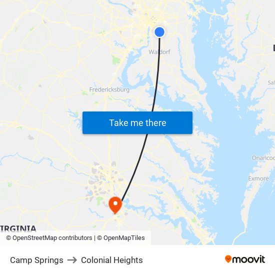 Camp Springs to Colonial Heights map