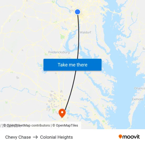 Chevy Chase to Colonial Heights map