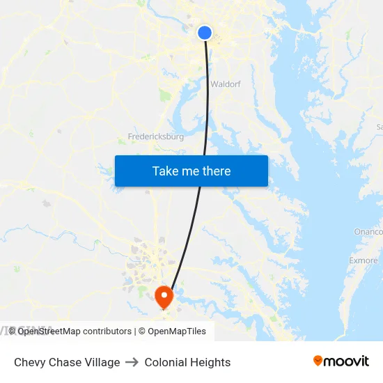 Chevy Chase Village to Colonial Heights map