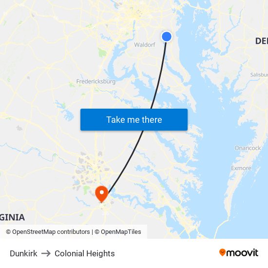 Dunkirk to Colonial Heights map