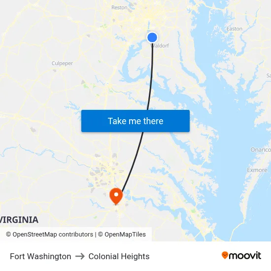 Fort Washington to Colonial Heights map