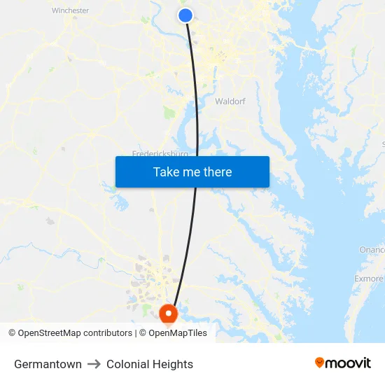 Germantown to Colonial Heights map