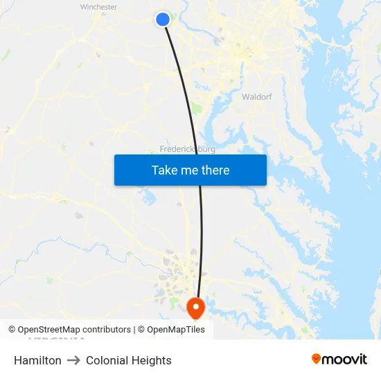 Hamilton to Colonial Heights map
