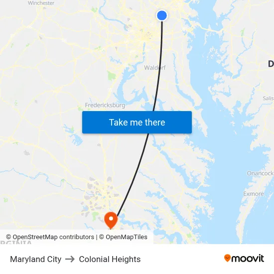 Maryland City to Colonial Heights map