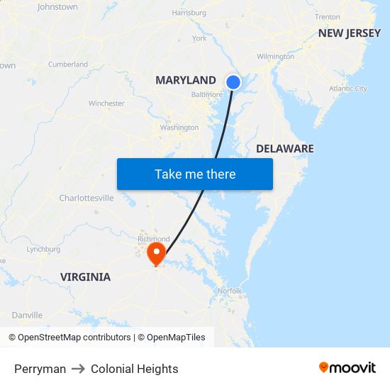 Perryman to Colonial Heights map