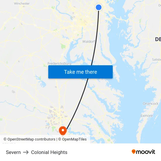 Severn to Colonial Heights map