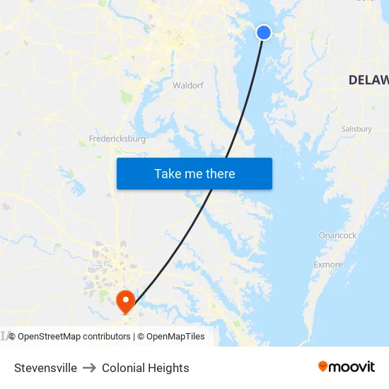 Stevensville to Colonial Heights map