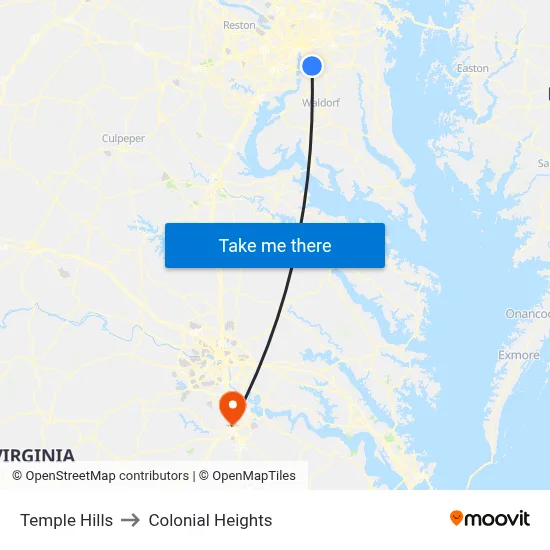Temple Hills to Colonial Heights map