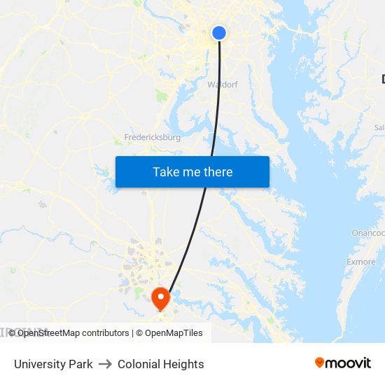 University Park to Colonial Heights map