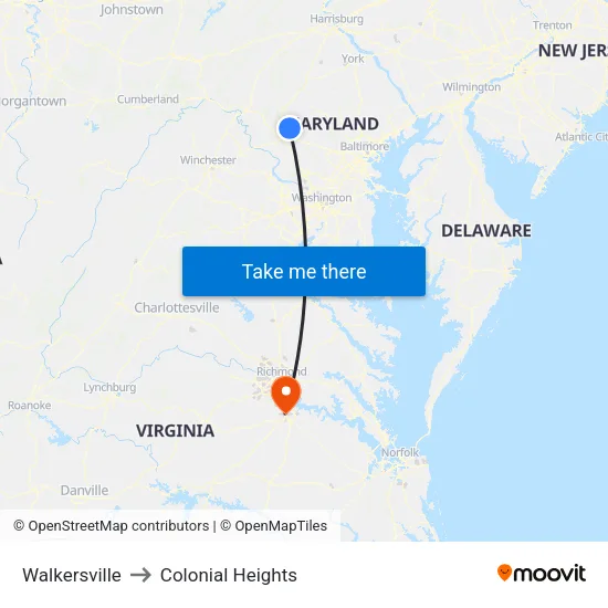 Walkersville to Colonial Heights map