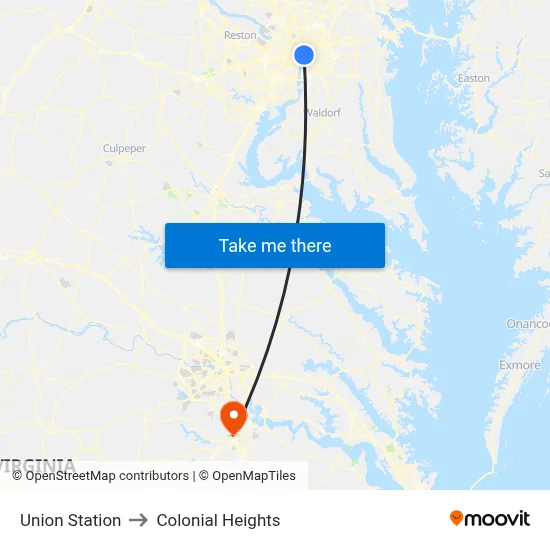 Union Station to Colonial Heights map