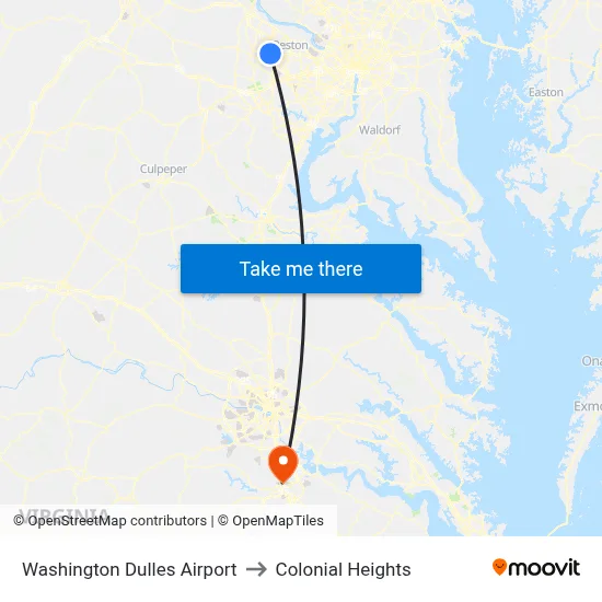 Washington Dulles Airport to Colonial Heights map