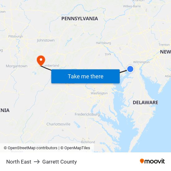 North East to Garrett County map