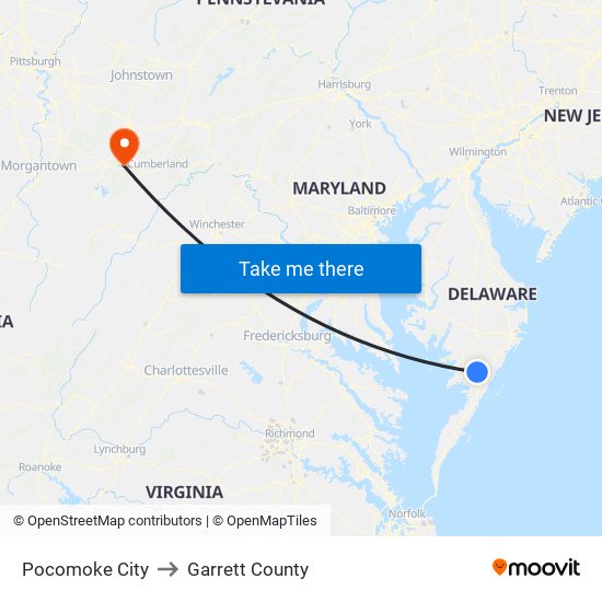 Pocomoke City to Garrett County map