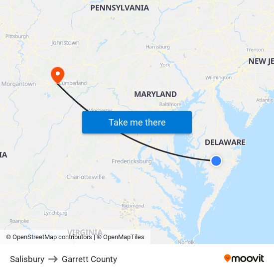 Salisbury to Garrett County map