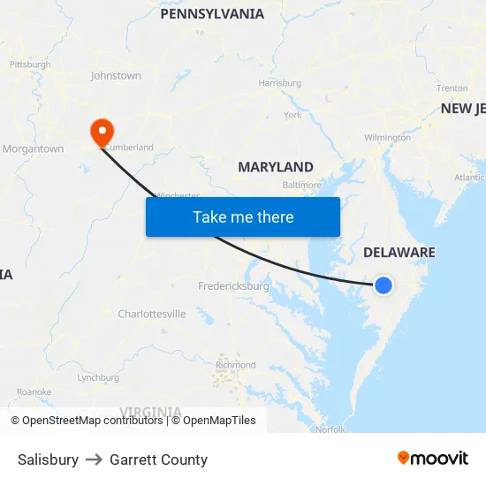 Salisbury to Garrett County map