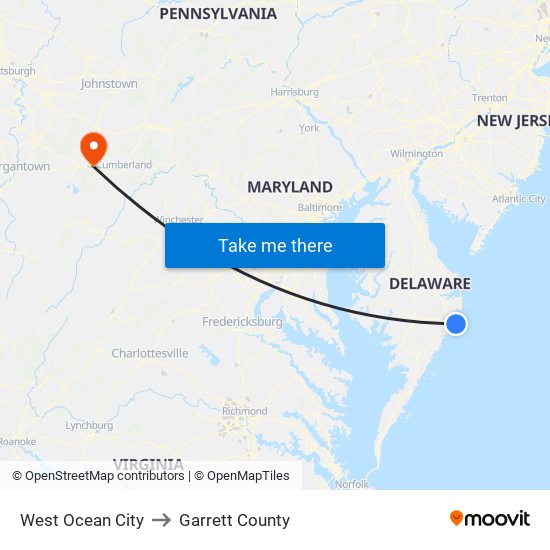 West Ocean City to Garrett County map