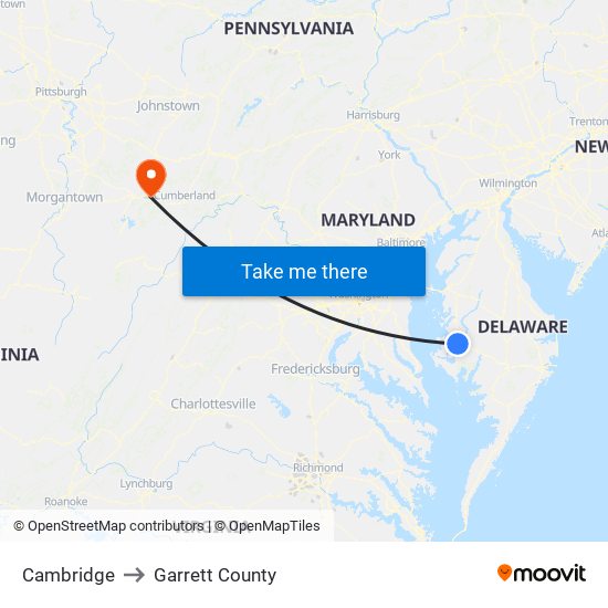 Cambridge to Garrett County map