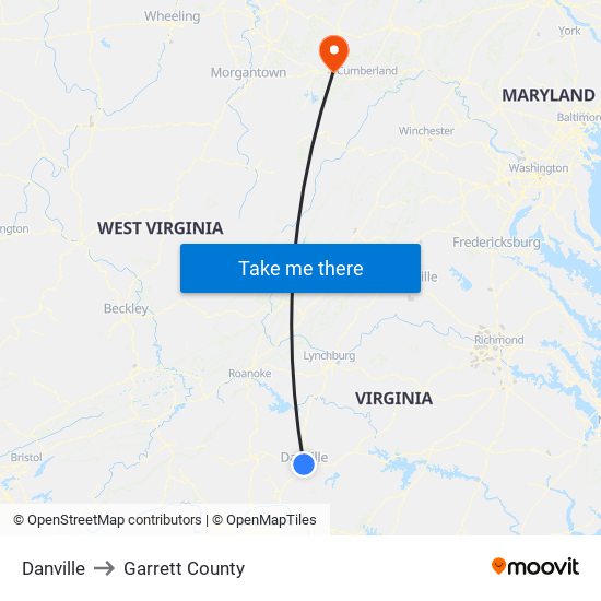 Danville to Garrett County map