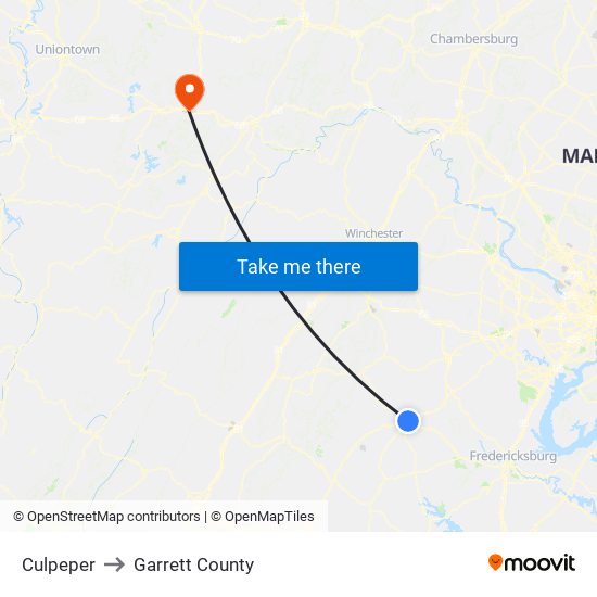 Culpeper to Garrett County map