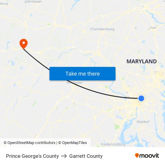 Prince George's County to Garrett County map