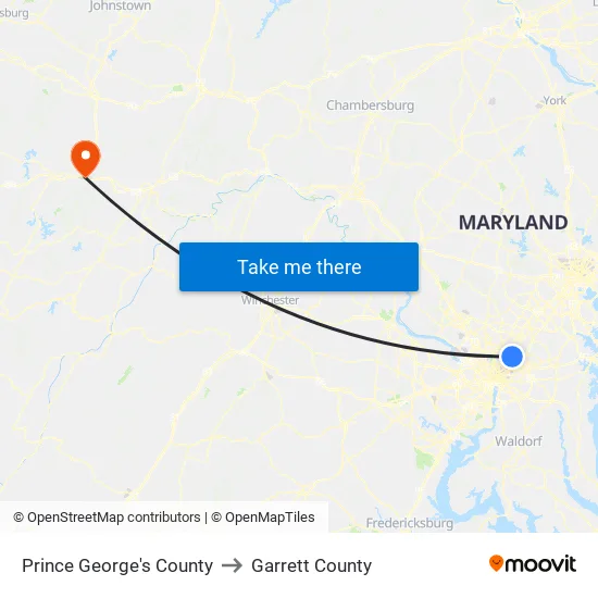Prince George's County to Garrett County map