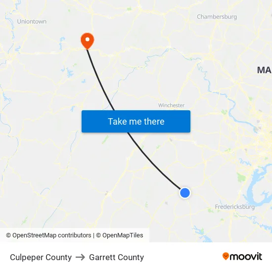 Culpeper County to Garrett County map