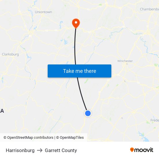 Harrisonburg to Garrett County map