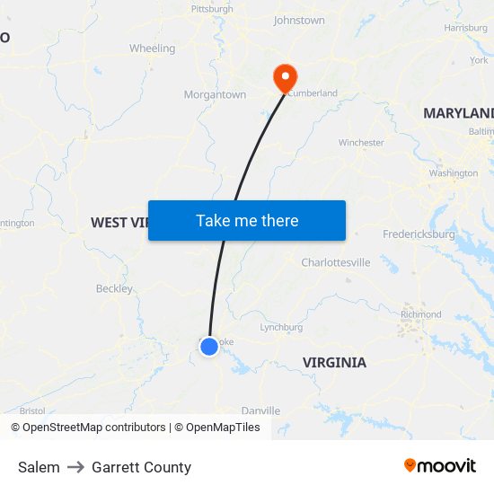 Salem to Garrett County map