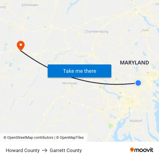 Howard County to Garrett County map