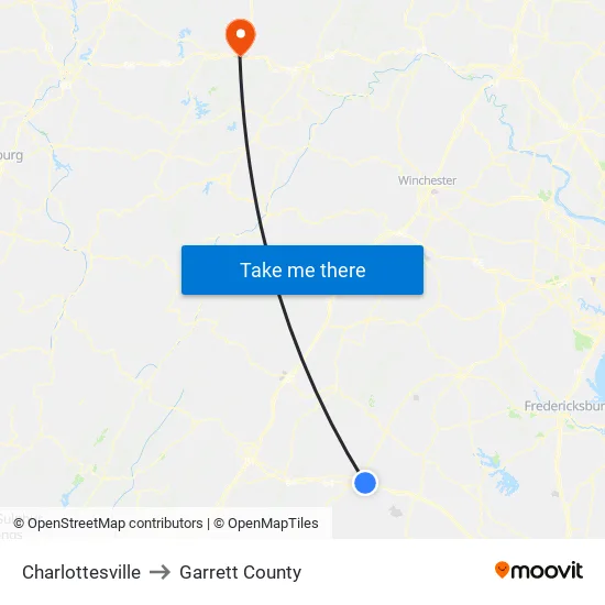 Charlottesville to Garrett County map