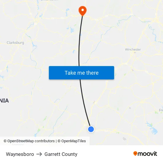 Waynesboro to Garrett County map