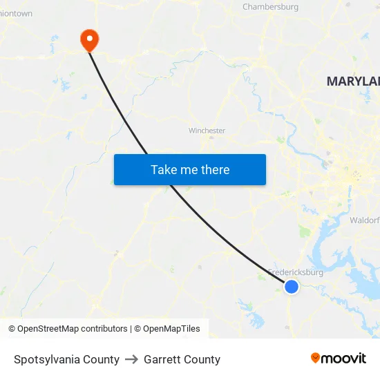 Spotsylvania County to Garrett County map