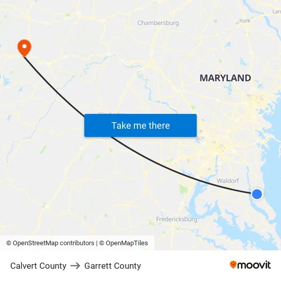 Calvert County to Garrett County map