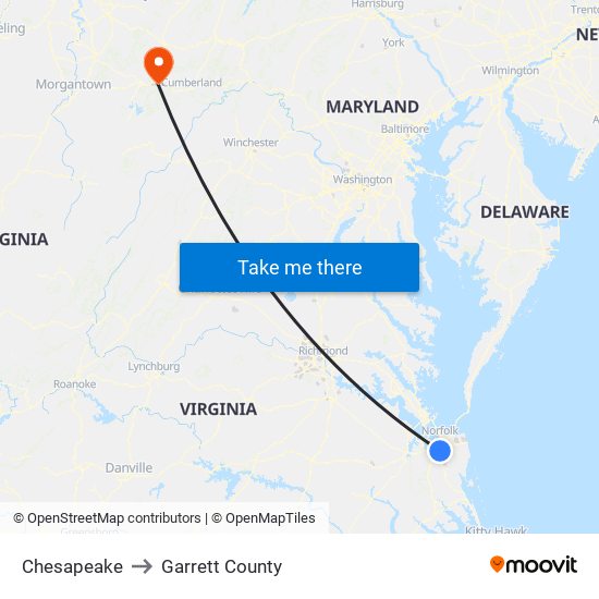 Chesapeake to Garrett County map