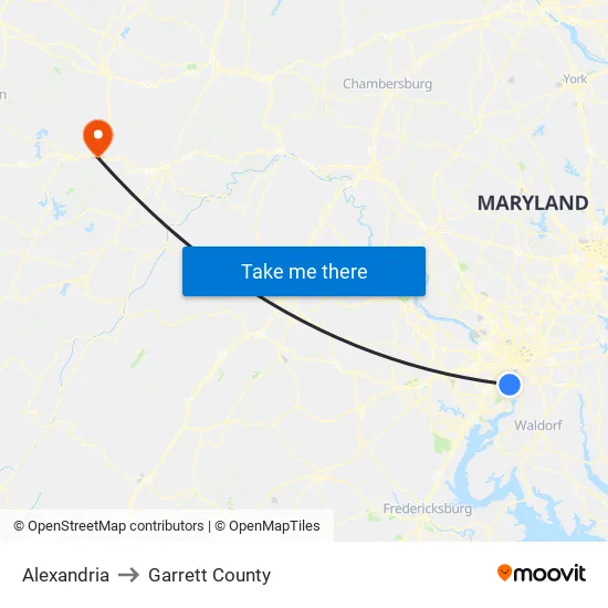 Alexandria to Garrett County map