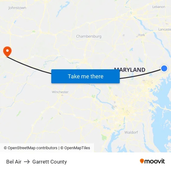 Bel Air to Garrett County map