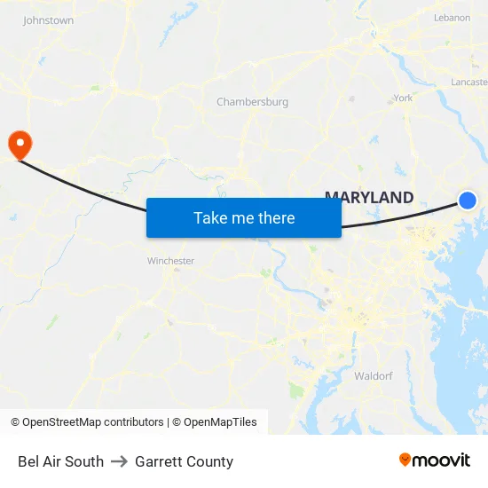 Bel Air South to Garrett County map