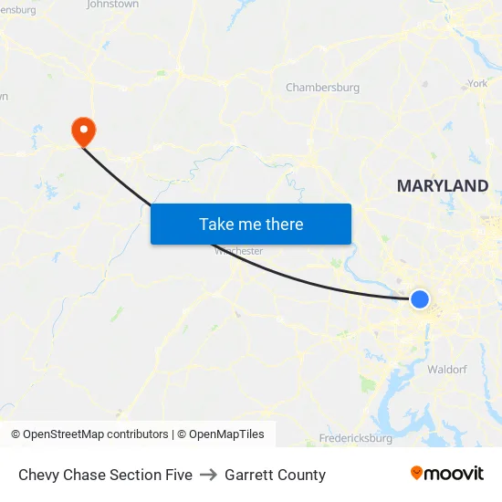 Chevy Chase Section Five to Garrett County map
