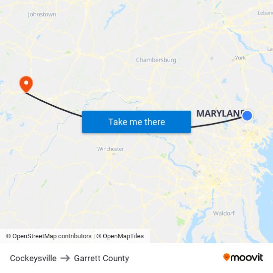 Cockeysville to Garrett County map