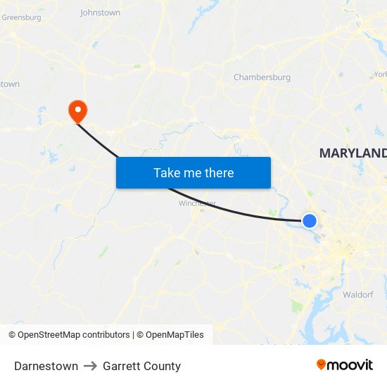 Darnestown to Garrett County map