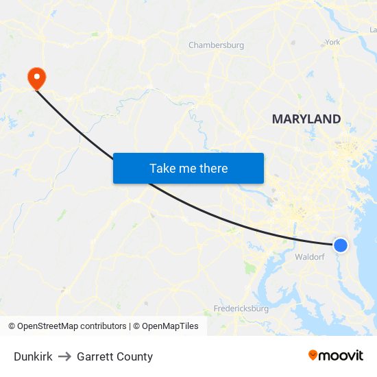 Dunkirk to Garrett County map