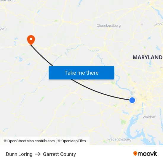 Dunn Loring to Garrett County map