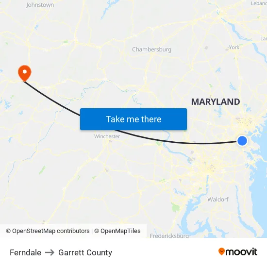 Ferndale to Garrett County map